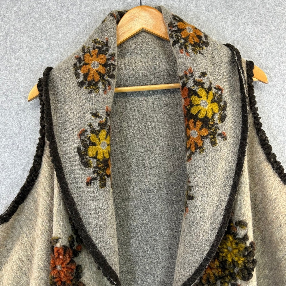 Boho Floral‎ Knit Vest Brown Neutrals Sleeveless Open Front Cardigan Womens OS - Picture 4 of 15